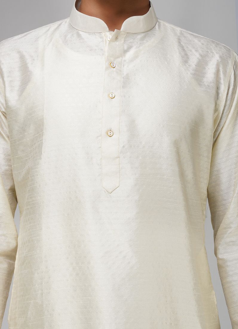 Men's Jacquard Cream Kurta Set