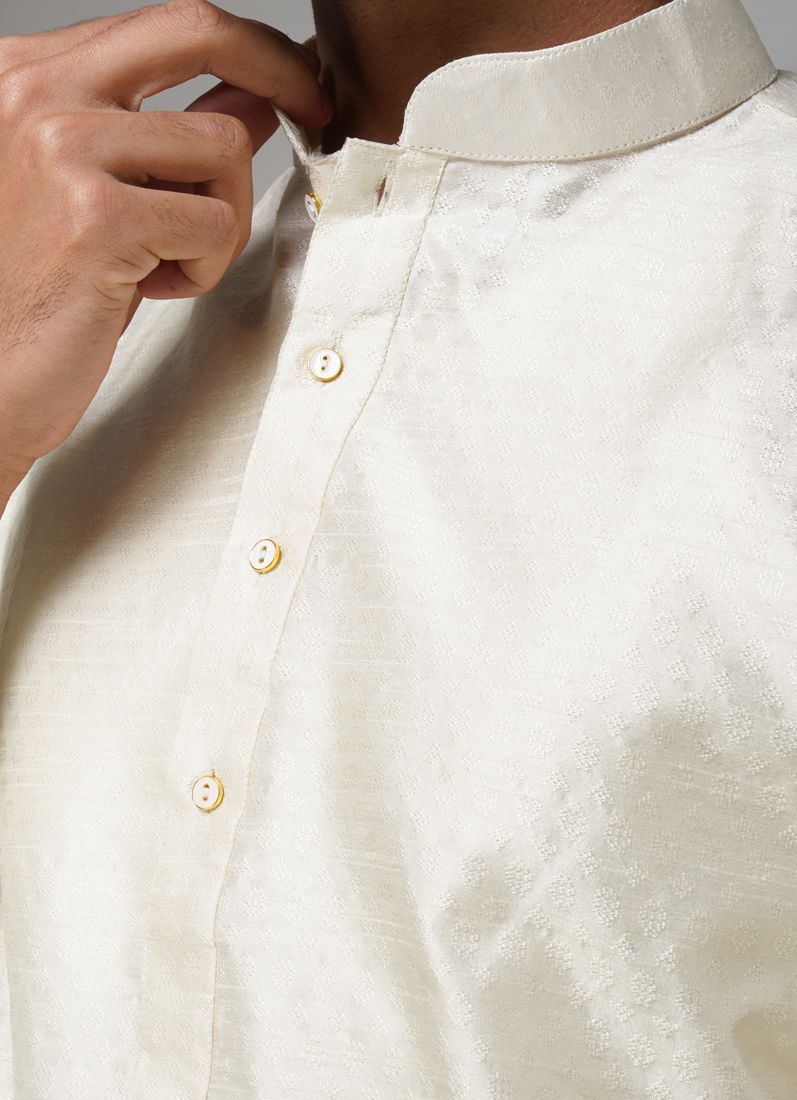 Men's Jacquard Cream Kurta Set