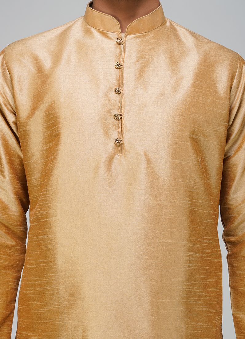 Buy Men's Gold Raw Silk Kurta Set