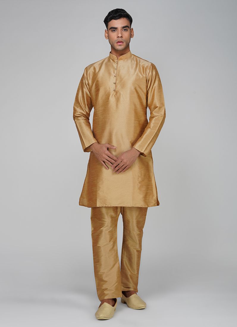 Buy Men's Gold Raw Silk Kurta Set