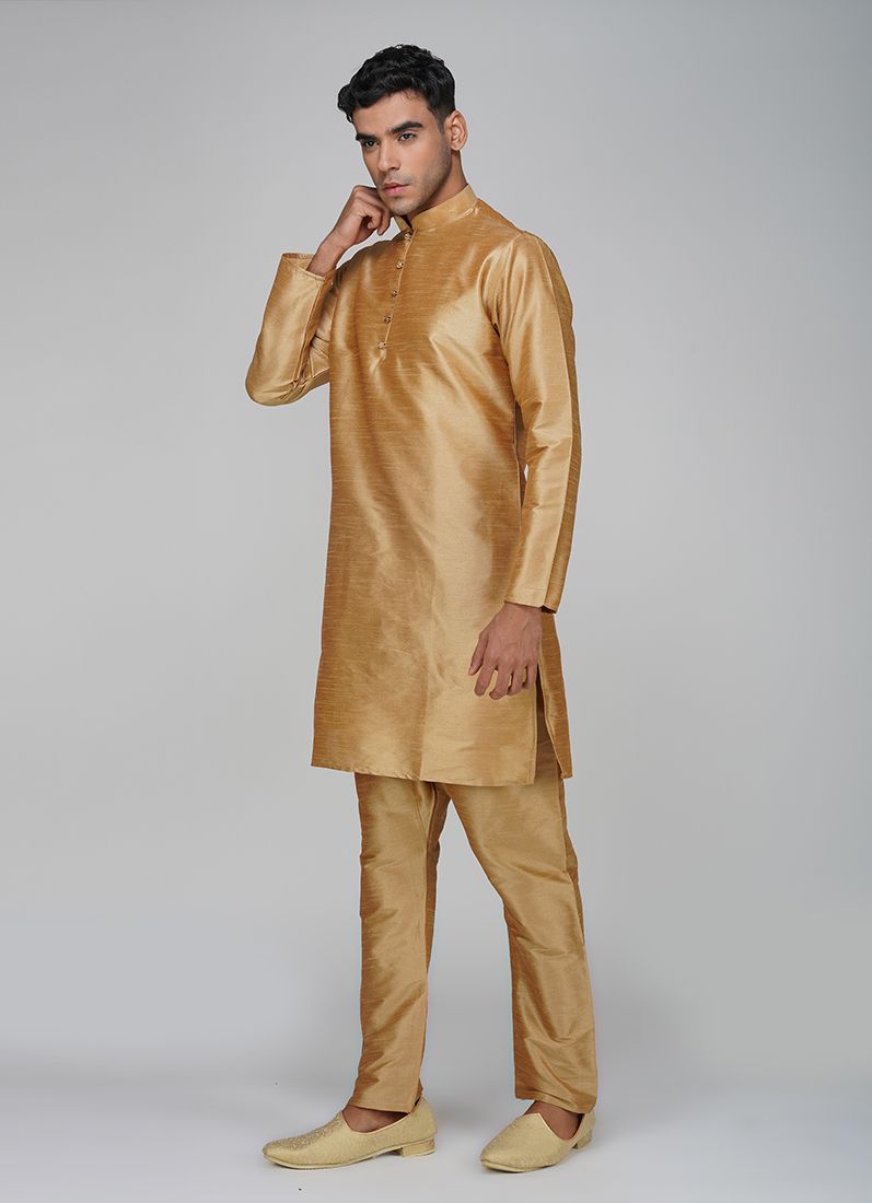 Buy Men's Gold Raw Silk Kurta Set