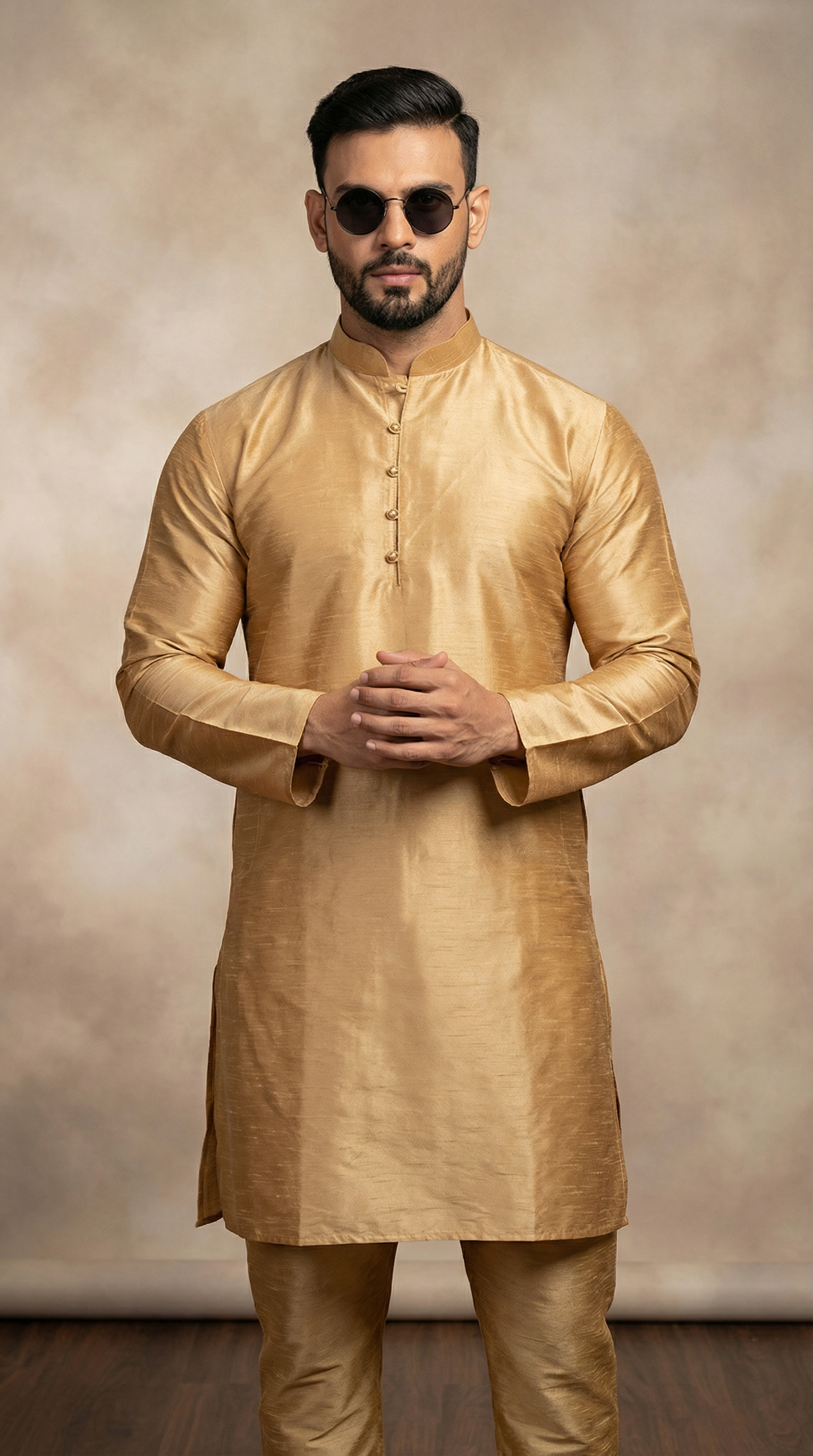 Men's Gold Raw Silk Kurta Set