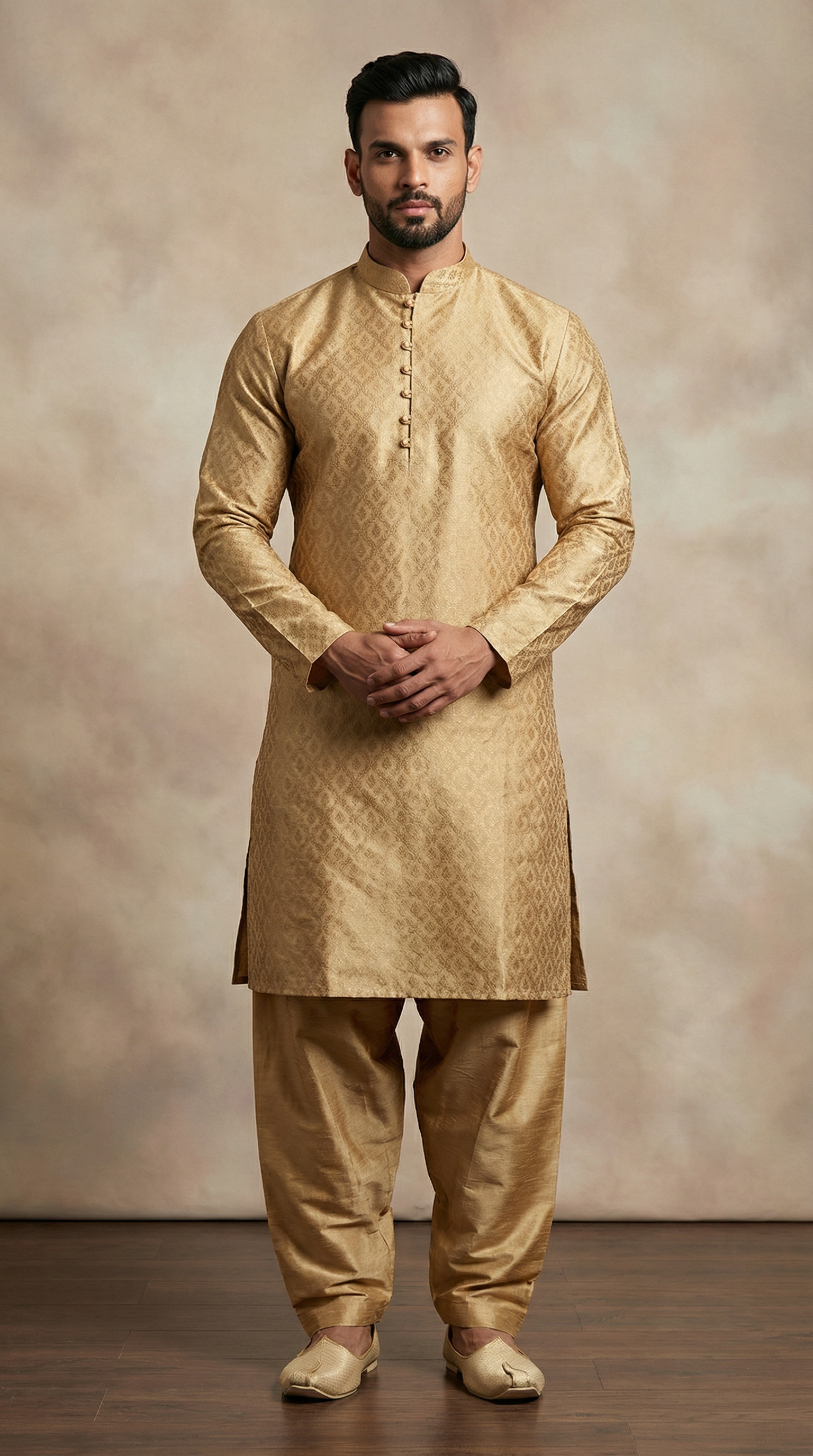 Men's Gold Brocade Salwar Kurta Set