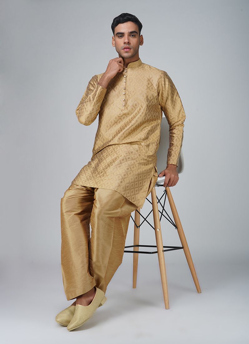 Buy Men's Gold Brocade Salwar Kurta Set