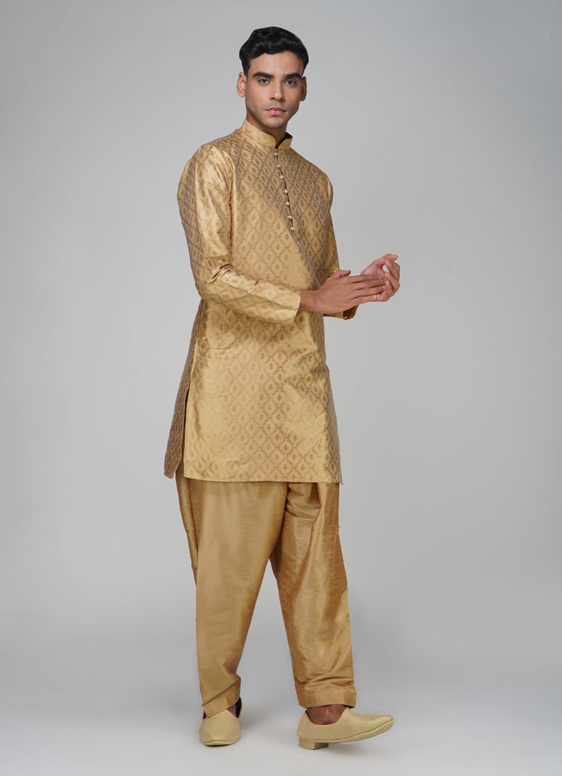 Buy Men's Gold Brocade Salwar Kurta Set