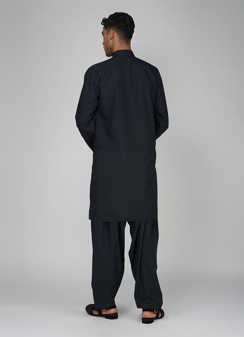 Buy Men's Black Polyester Salwar Kurta Set