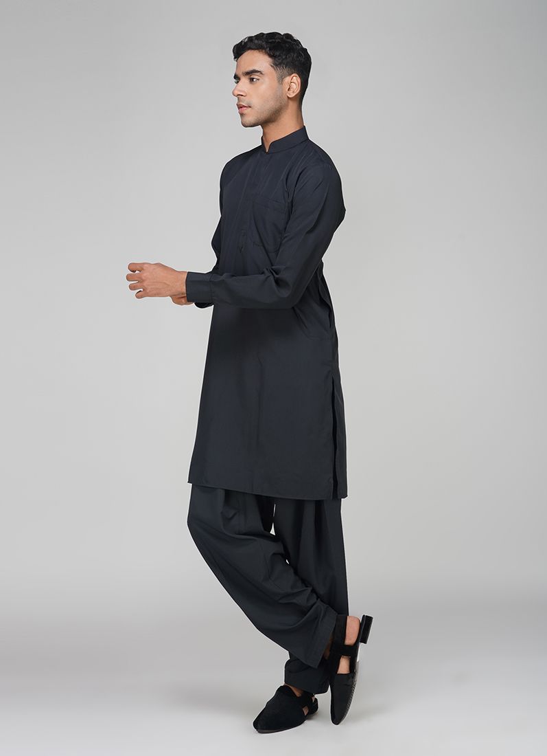 Buy Men's Black Polyester Salwar Kurta Set