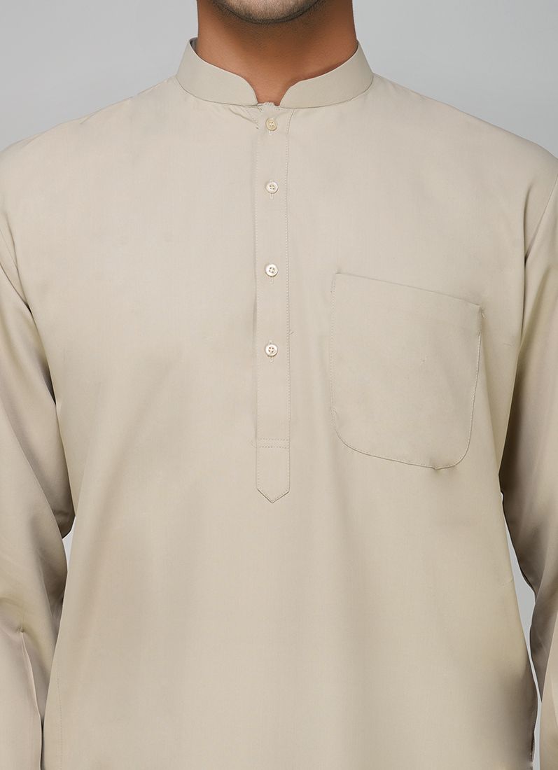 Men's Beige Polyester Salwar Kurta Set