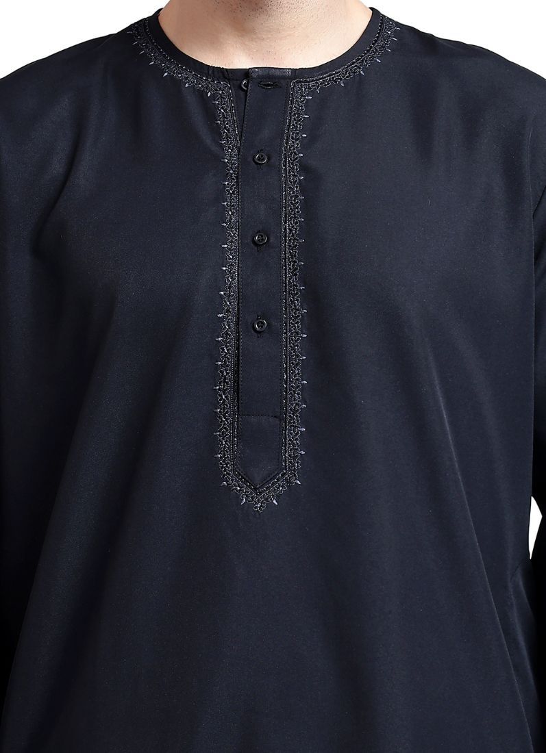 Buy Men's Black Polyester Embroidered Kurta Set