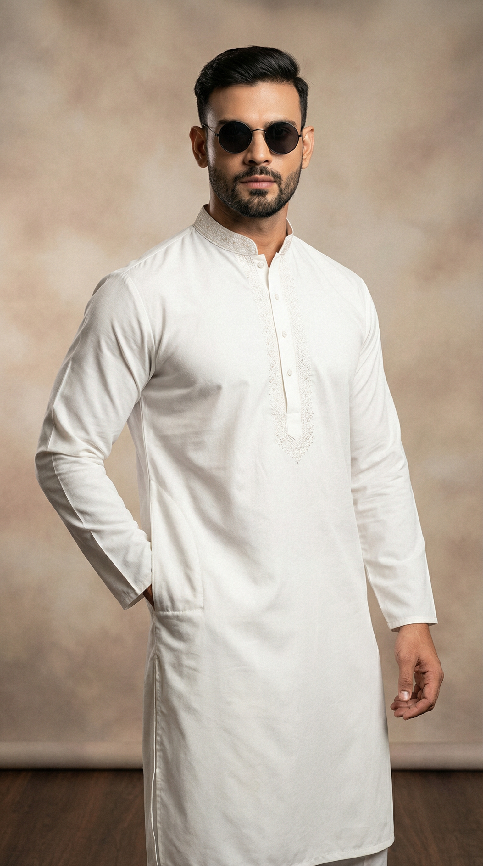 Men's Cream Resham Embroidered Shalwar Kameez