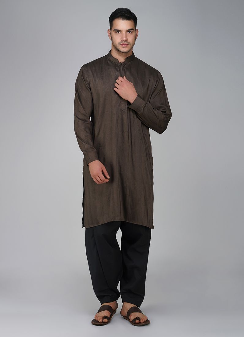 Buy Men's Brown Dobby Salwar Kurta Set