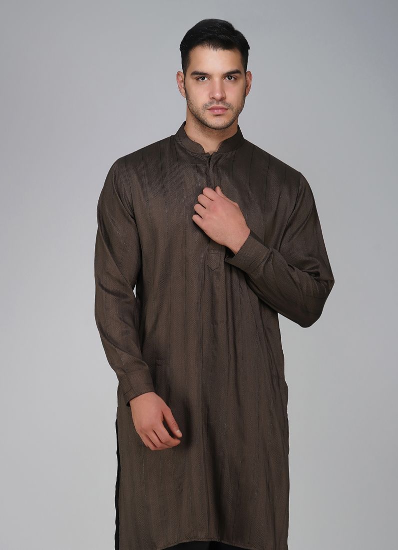 Buy Men's Brown Dobby Salwar Kurta Set