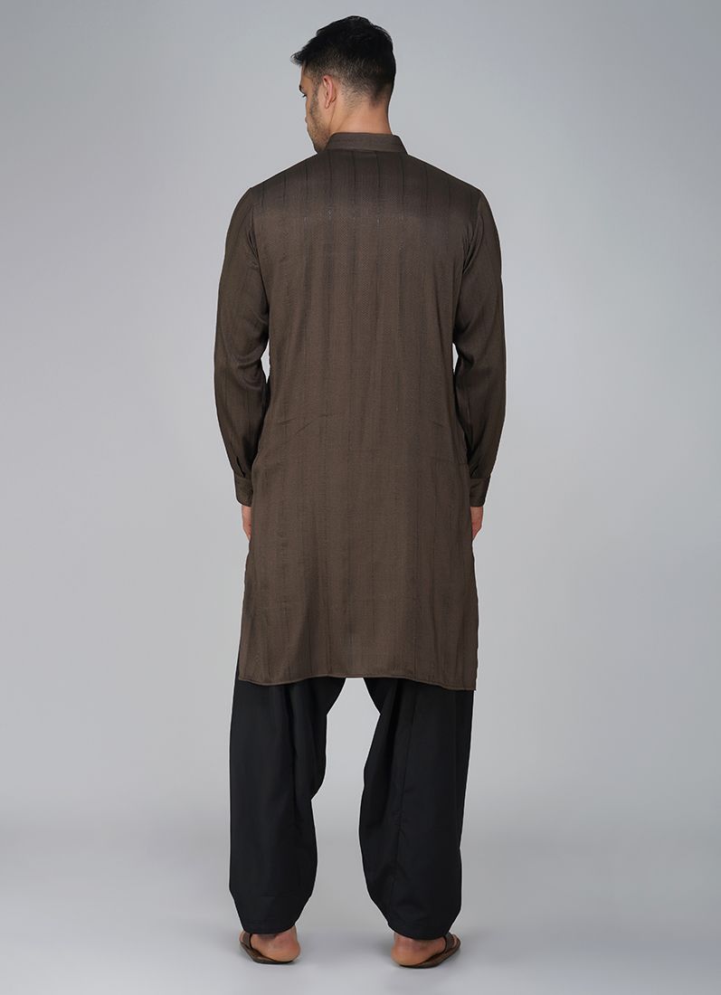 Buy Men's Brown Dobby Salwar Kurta Set