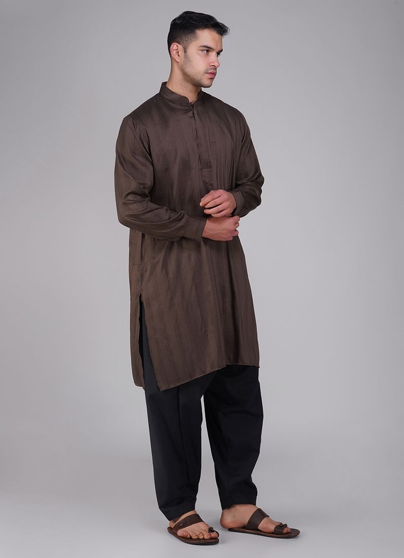 Buy Men's Brown Dobby Salwar Kurta Set