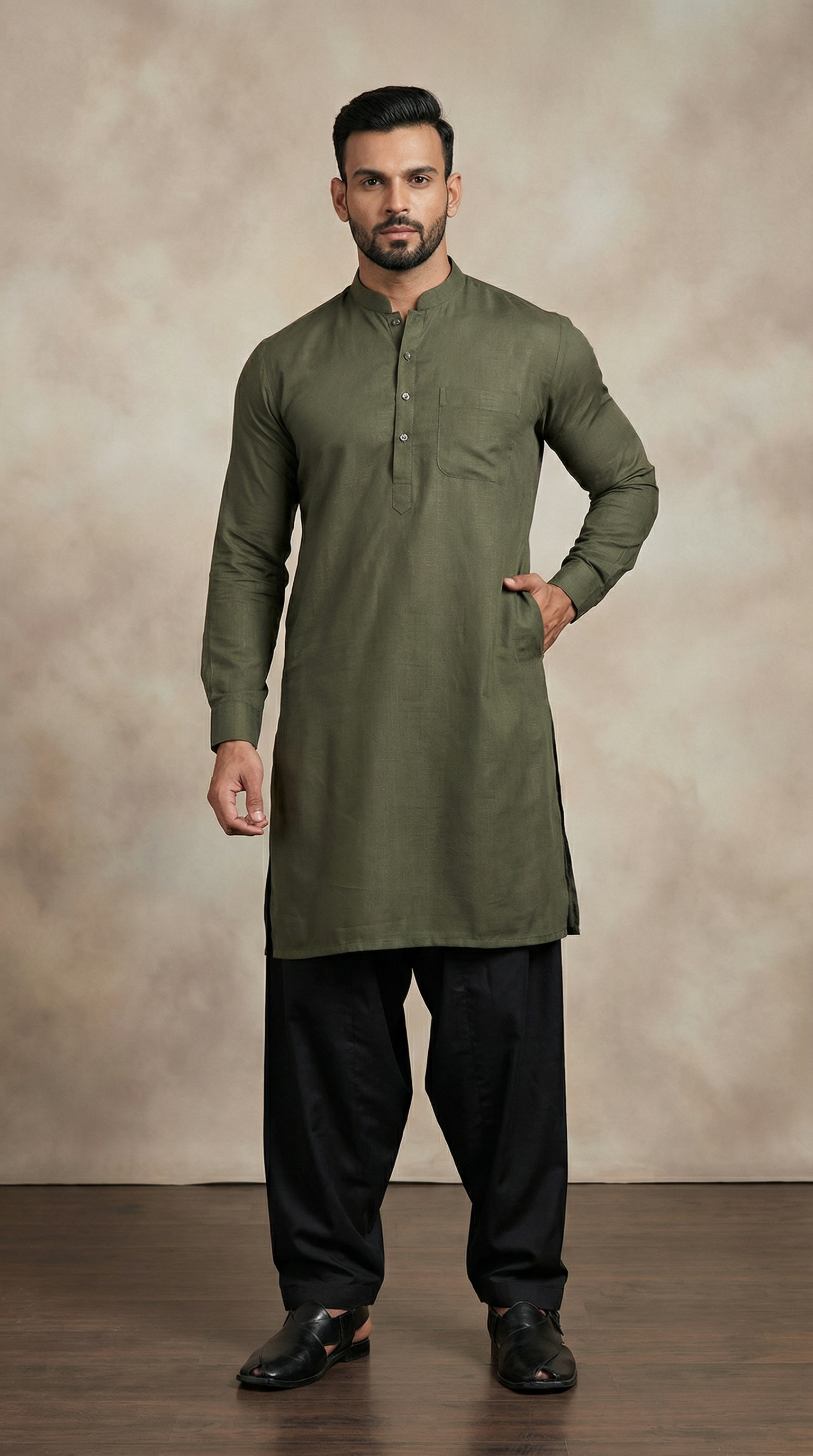 Men's Green Rayon Salwar Kurta Set