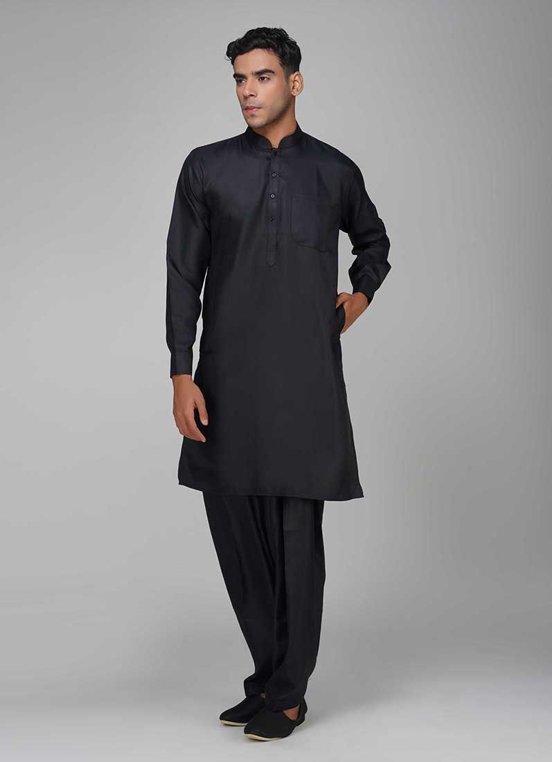 Buy Men's Black Twill Salwar Kurta Set