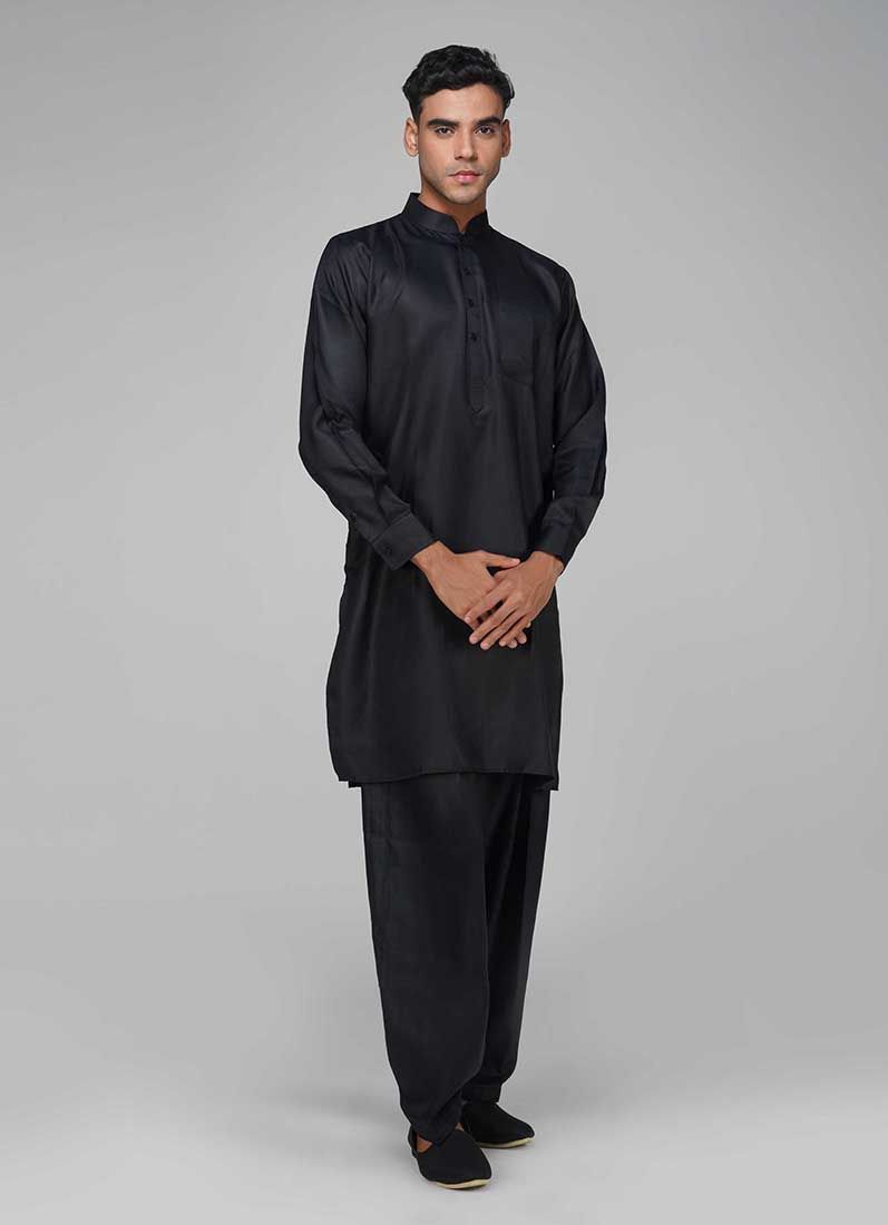 Buy Men's Black Twill Salwar Kurta Set