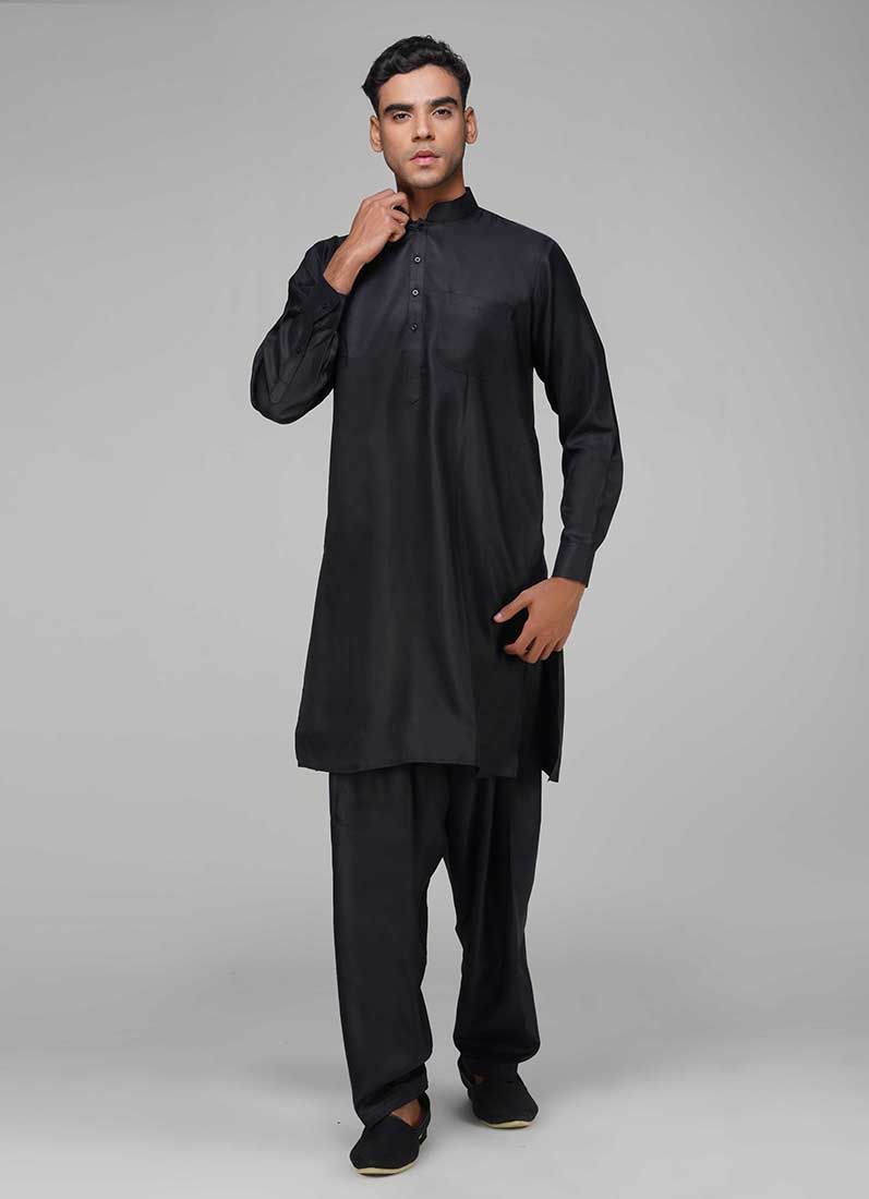 Buy Men's Black Twill Salwar Kurta Set