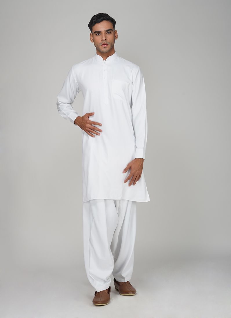 Buy Men's White Twill Salwar Kurta Set