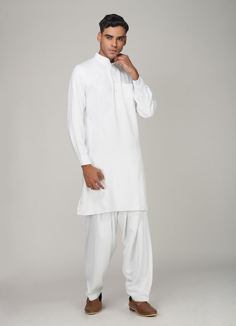 Buy Men's White Twill Salwar Kurta Set