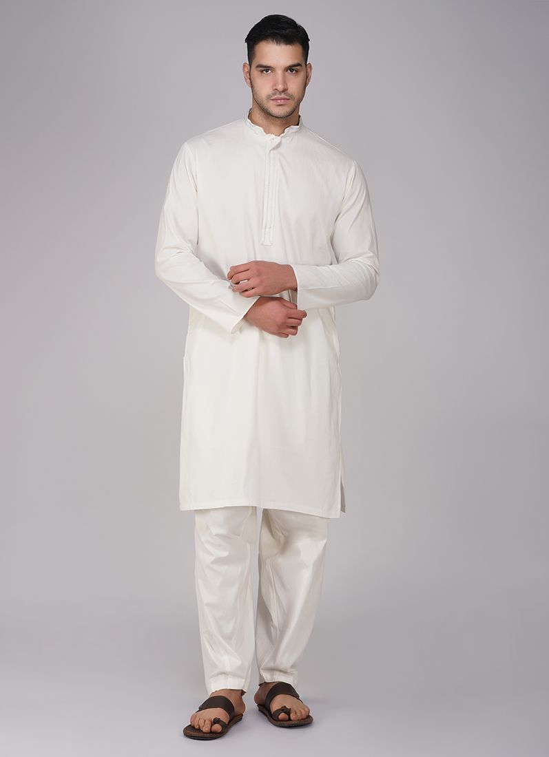 Buy White Cotton Kurta Set