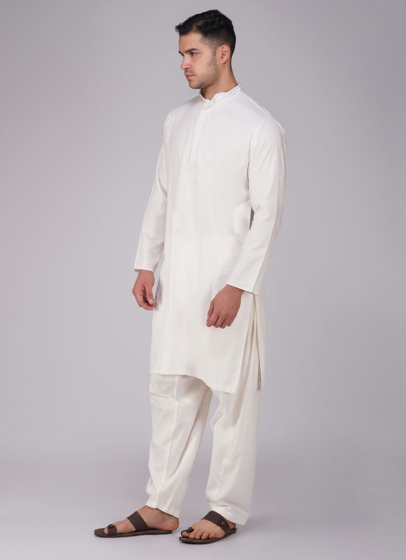 Buy White Cotton Kurta Set