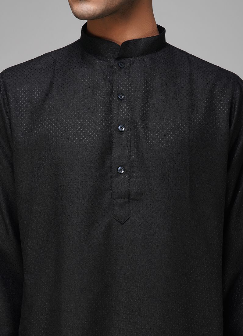 Buy Men's Black Dobby Kurta Pajama Set