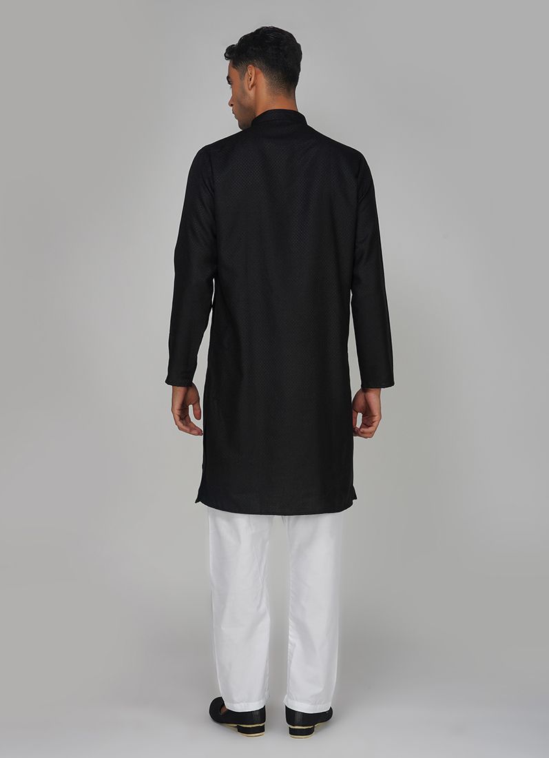 Buy Men's Black Dobby Kurta Pajama Set