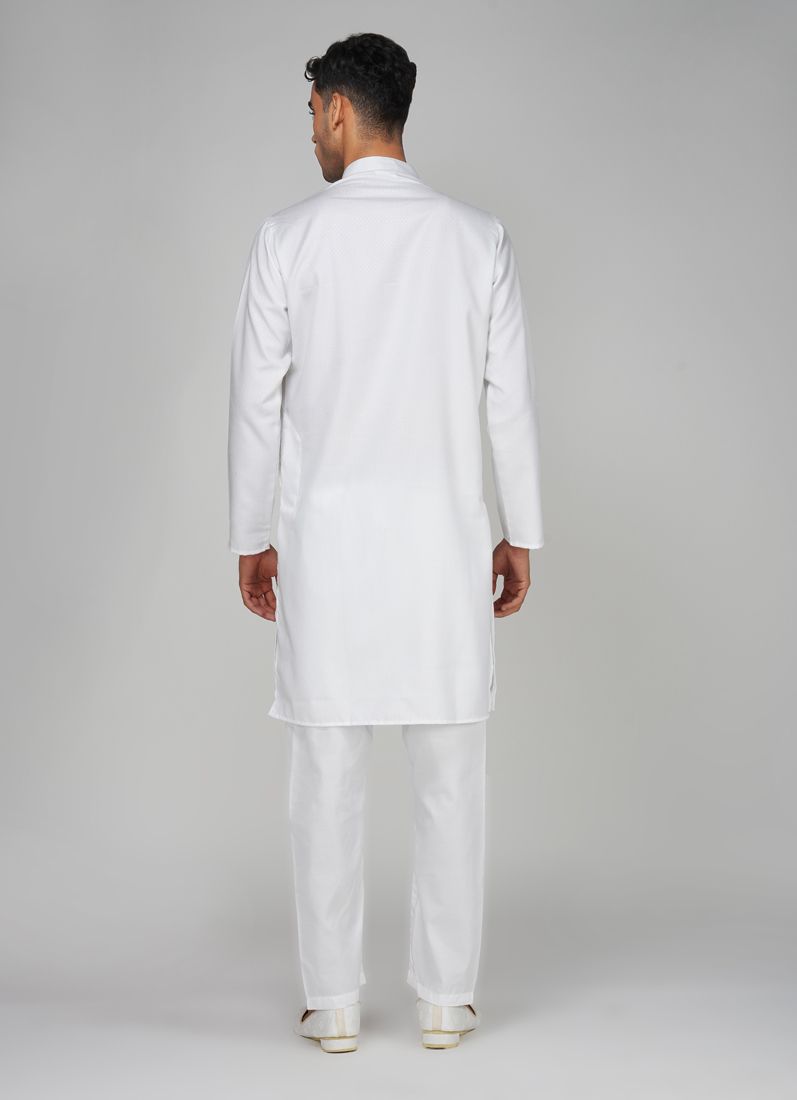 Buy Men's White Dobby Kurta Pajama Set
