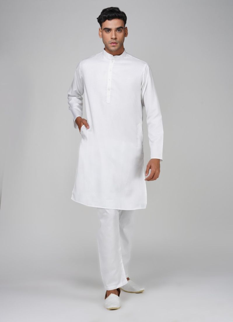 Buy Men's White Dobby Kurta Pajama Set