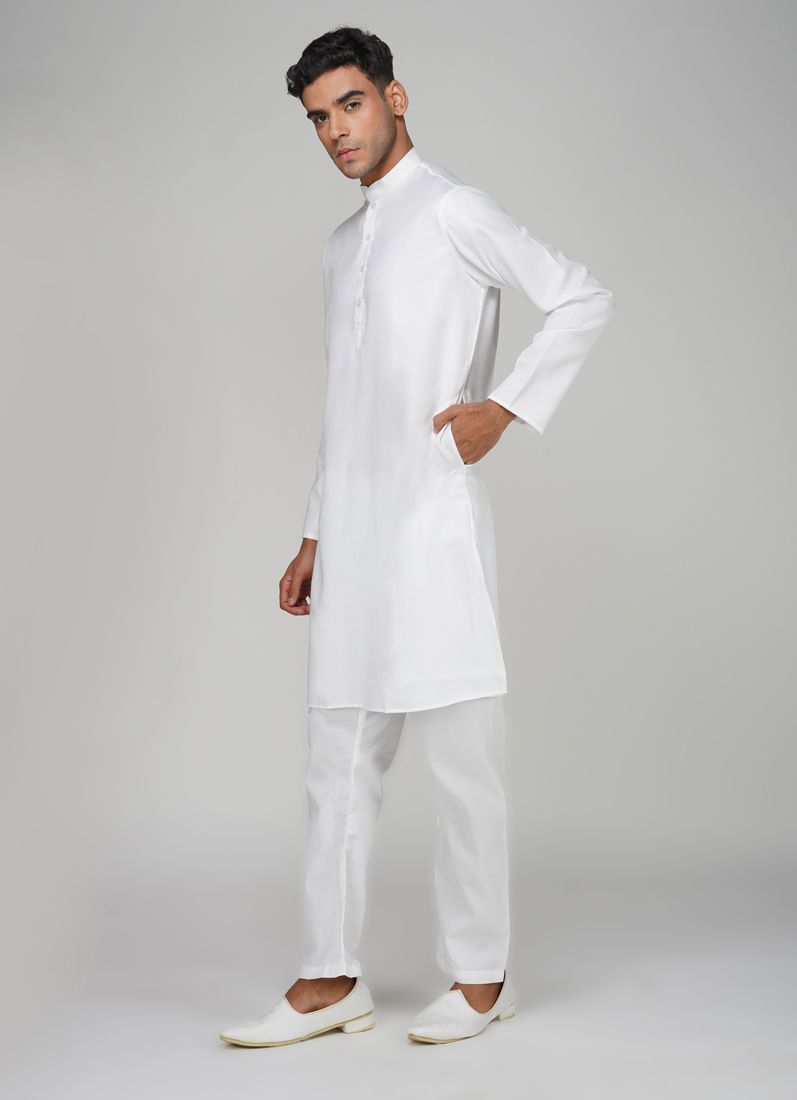 Buy Men's White Dobby Kurta Pajama Set