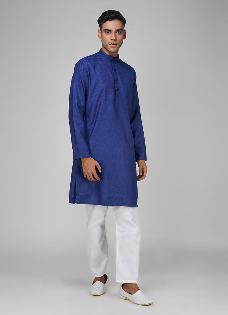 Buy Men's Navy Blue Dobby Kurta Pajama Set