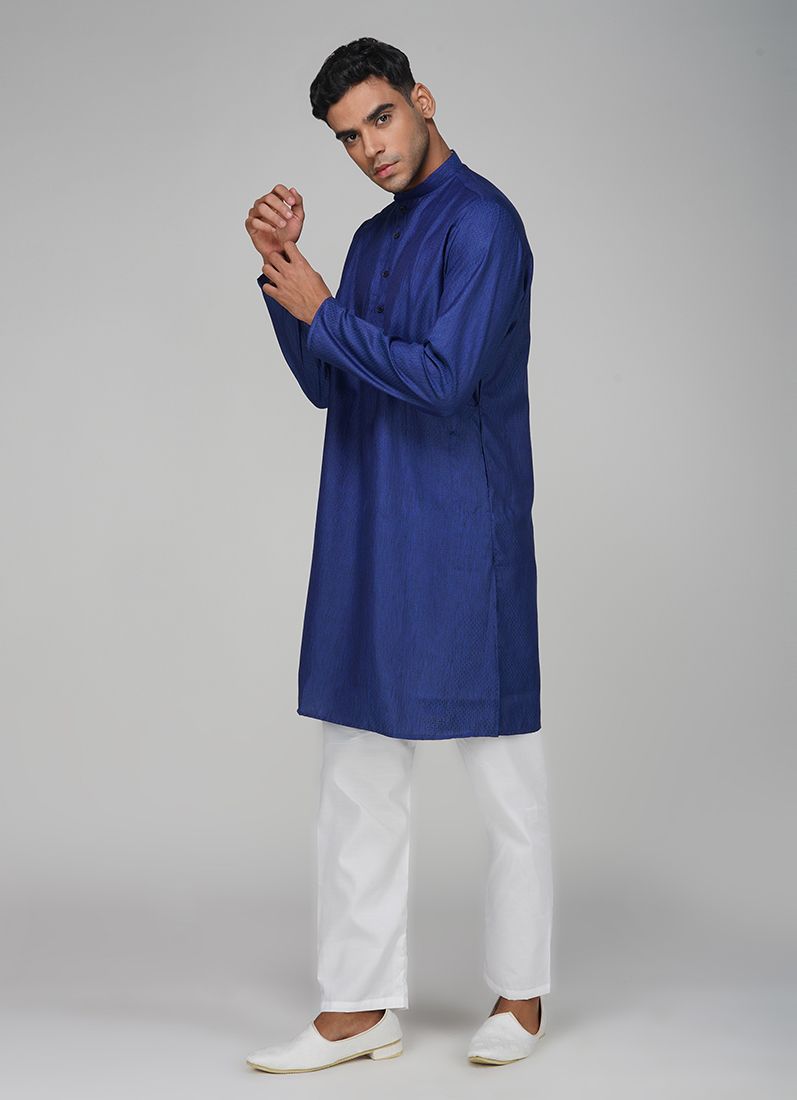 Buy Men's Navy Blue Dobby Kurta Pajama Set