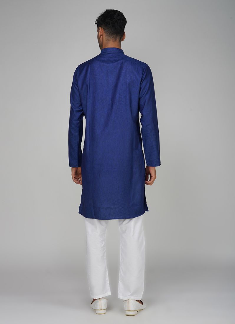 Buy Men's Navy Blue Dobby Kurta Pajama Set