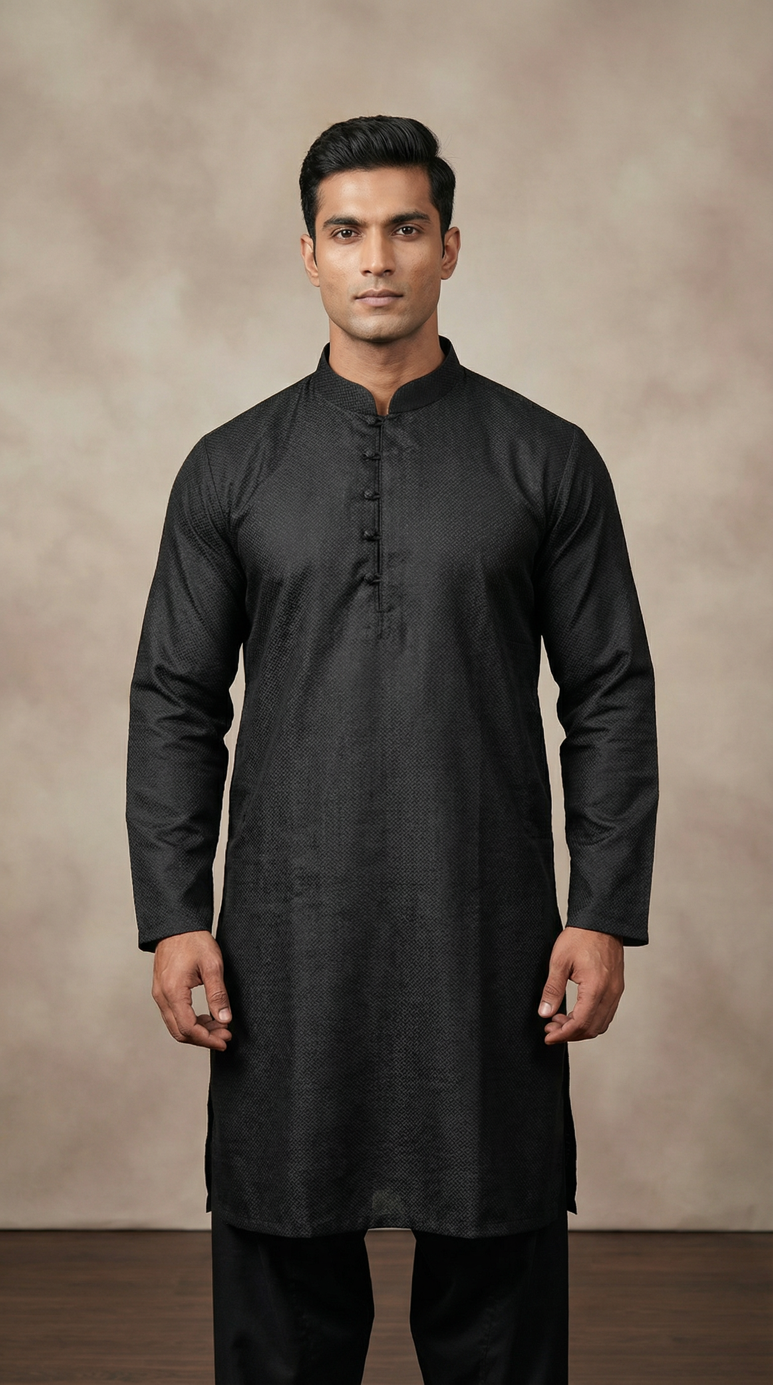 Men's Black Slub Jacquard Payjama Set