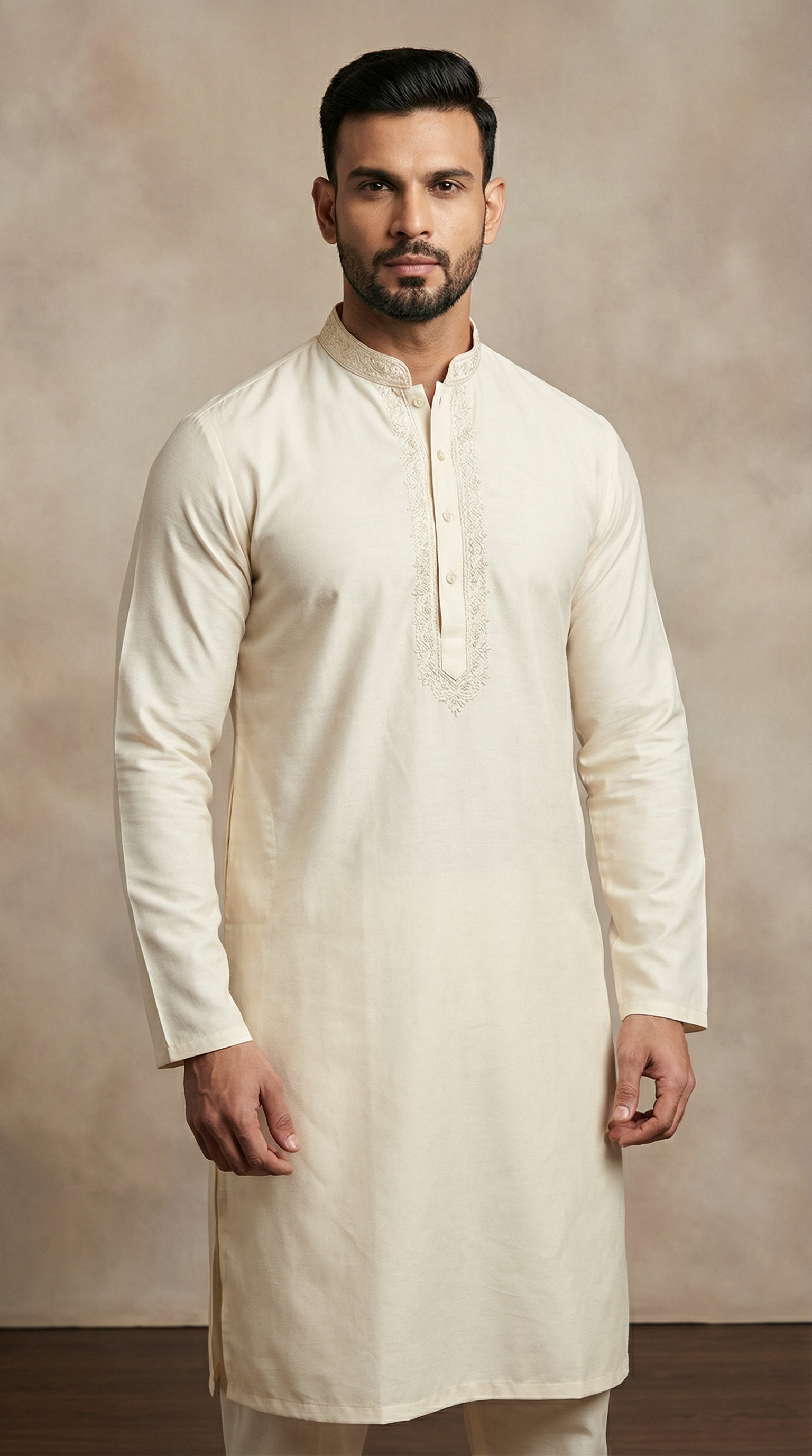 Men's Dark Cream Embroidered Salwar kameez