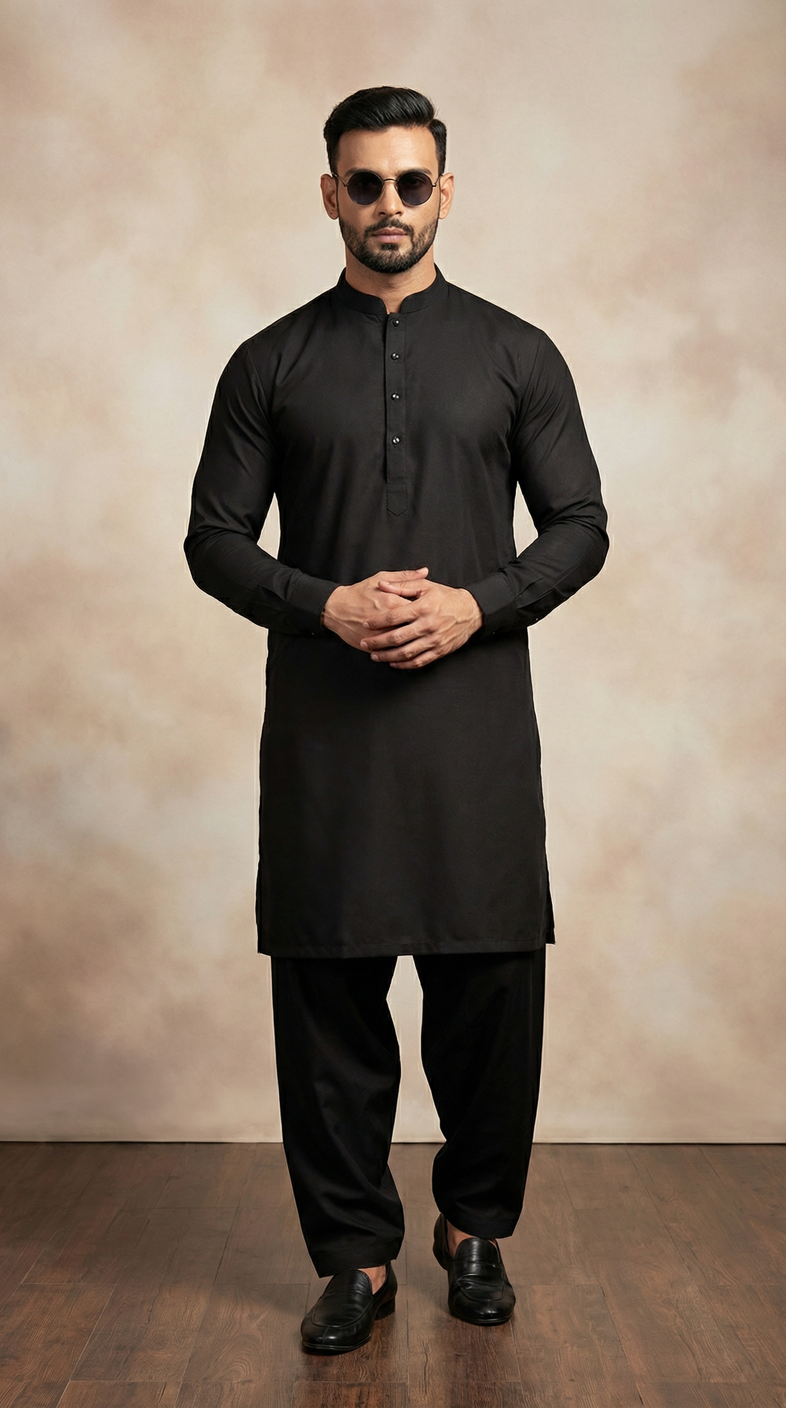 Men’s Black Band Collar Classic Shalwar Kameez
