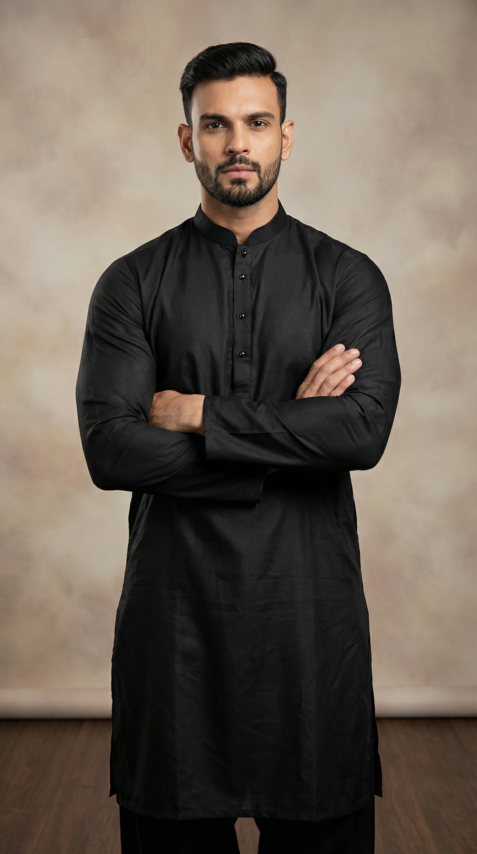 Men’s Black Band Collar Classic Shalwar Kameez