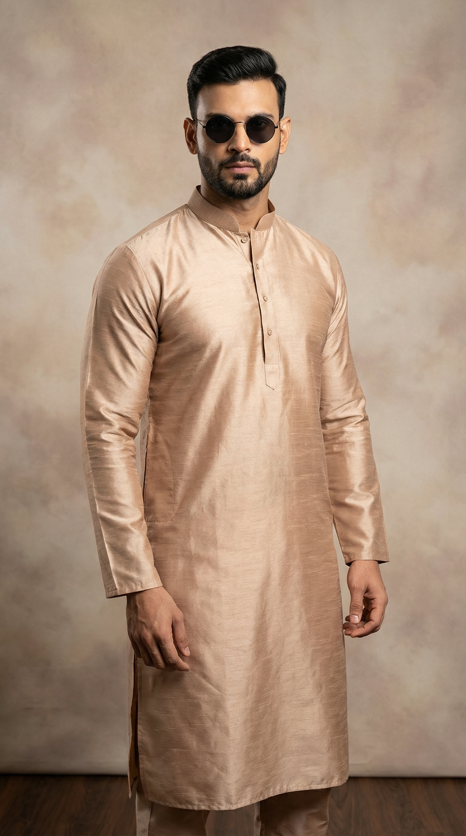 Men's Rose Gold Jacquard Kurta Pyjama