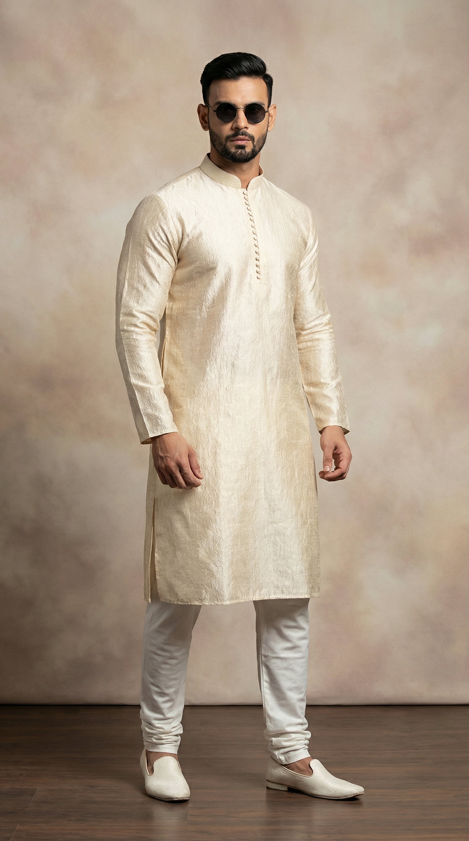 Men's Gold Resham Brocade Kurta Pajama Set