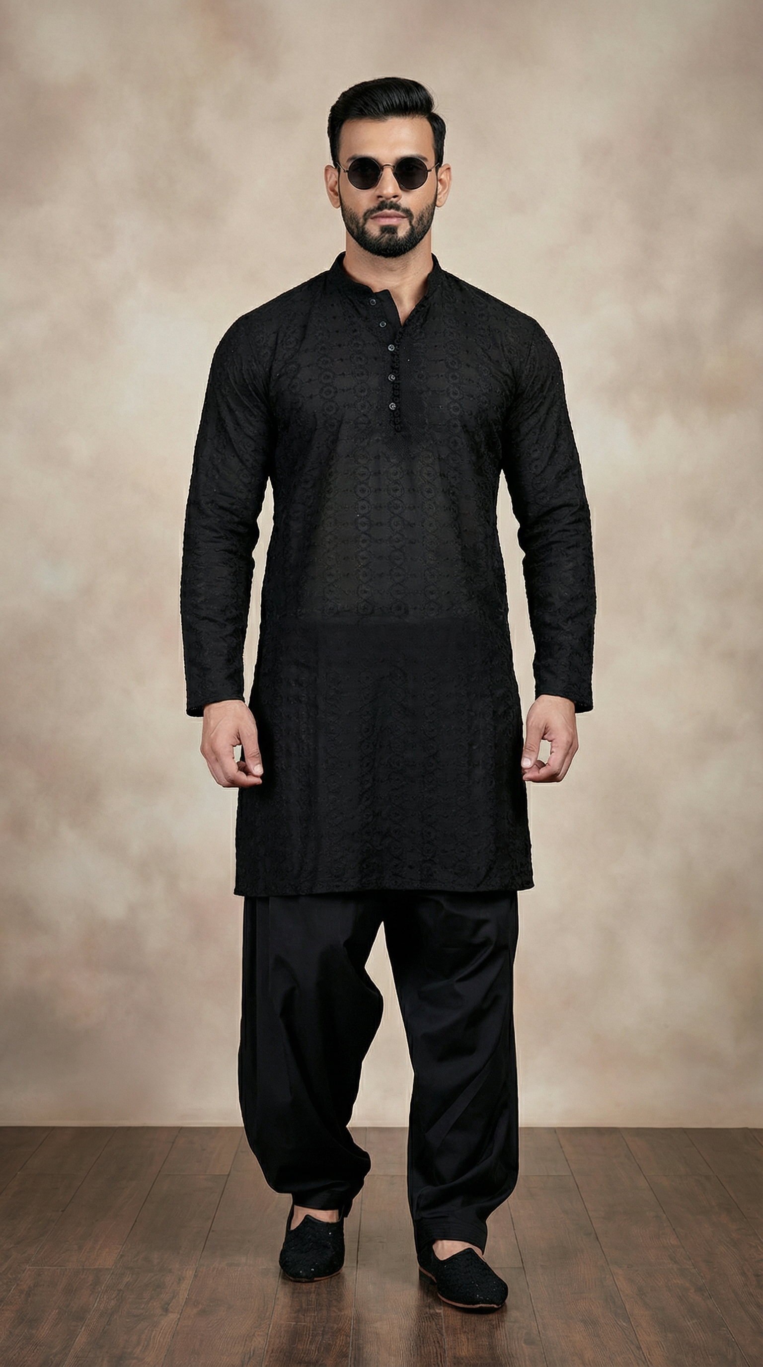 Men's Black Chikankari Kurta Salwar Set
