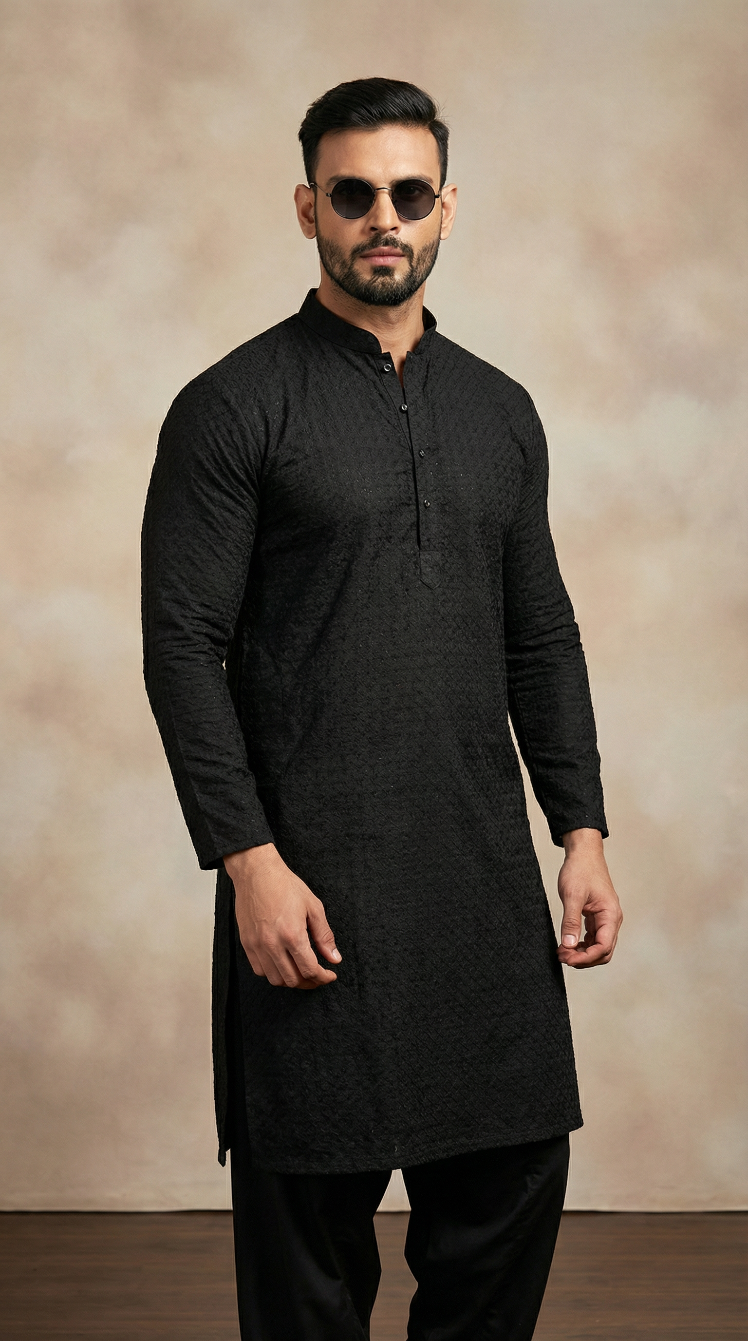 Men's Black Chikankari Kurta Salwar Set