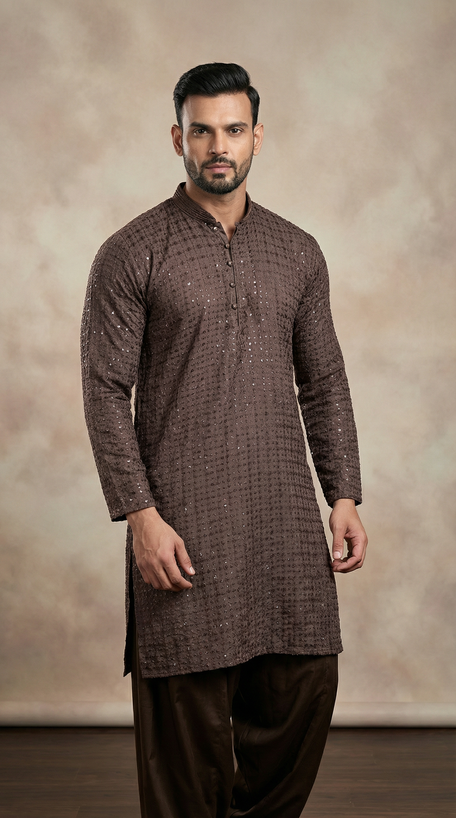 Men’s Brown Chikankari Embroidered Shalwar Kameez