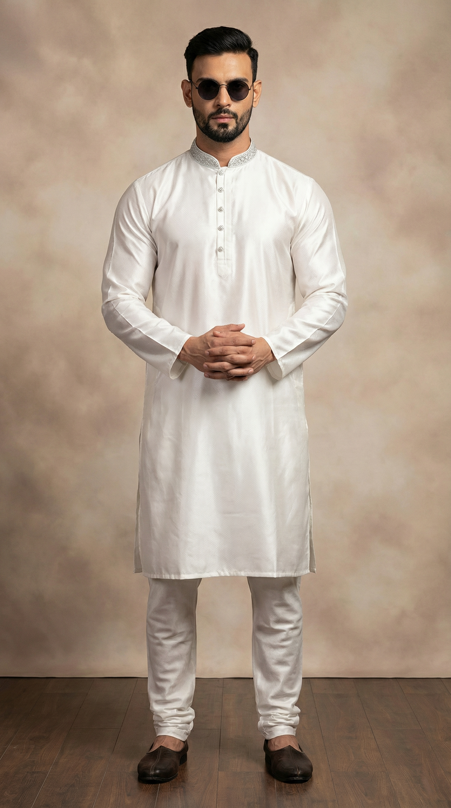 Men's White Jacquard Zari Embroidered Payjama Set
