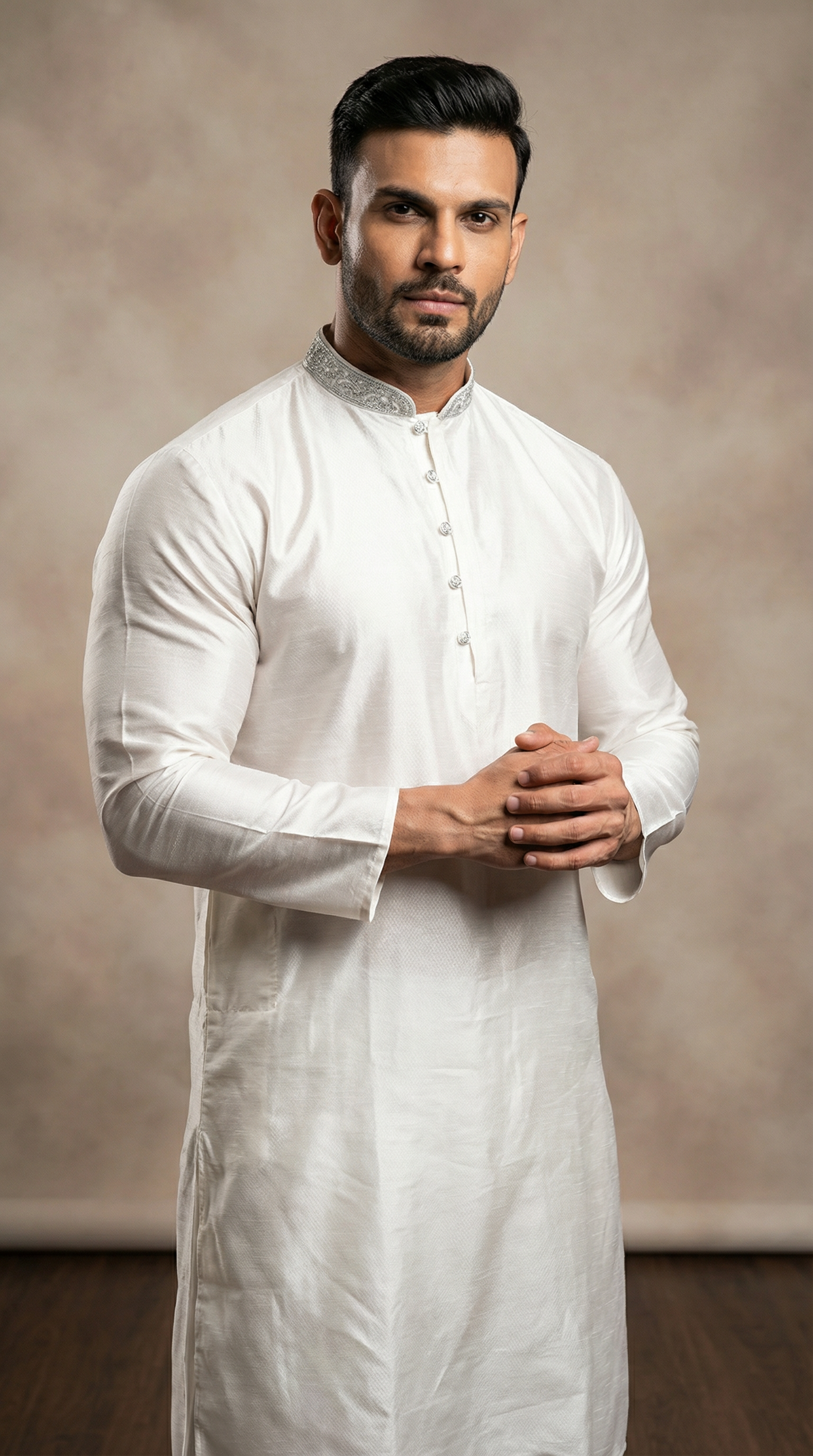 Men's White Jacquard Zari Embroidered Payjama Set