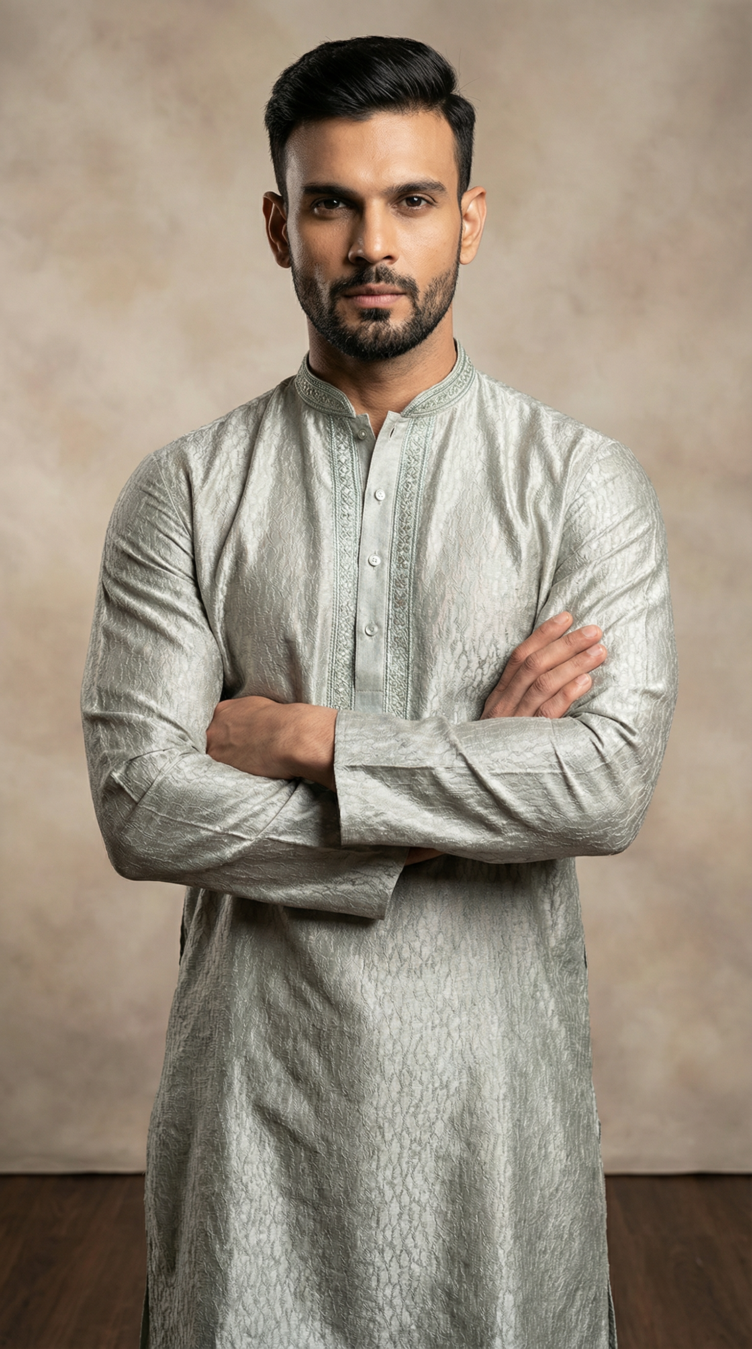 Men's Pista Green Resham Embroidered Payjama Set