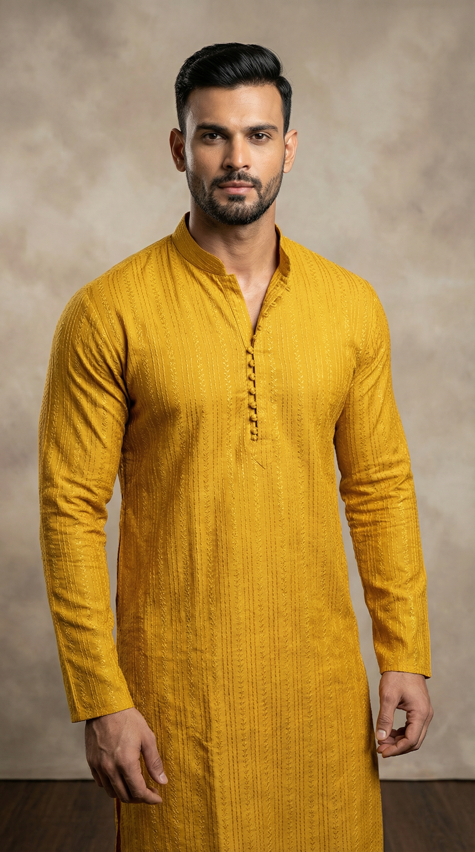 Men's Mustard Yellow Sequin Embroidered Pyjama Set