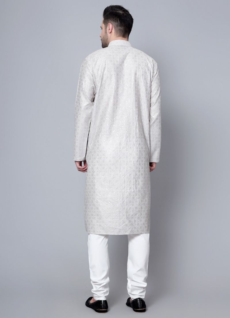 Buy Men's Steel Grey Chikankari Kurta Pajama Set