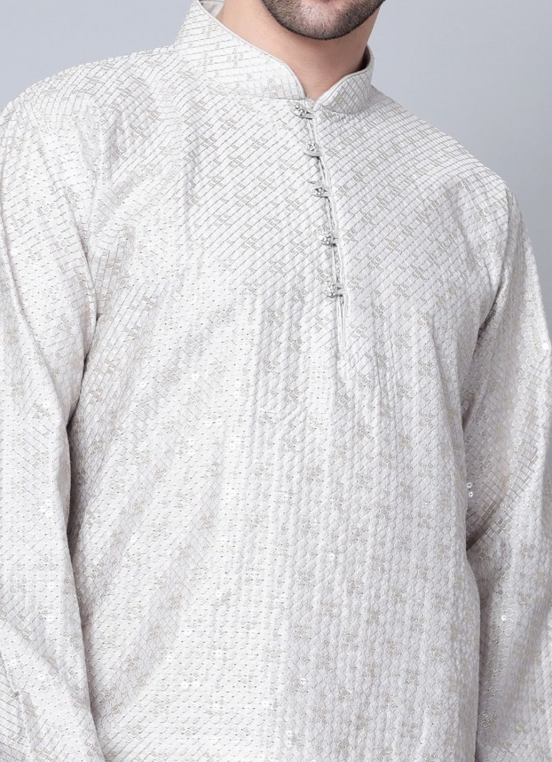 Buy Men's Steel Grey Chikankari Kurta Pajama Set
