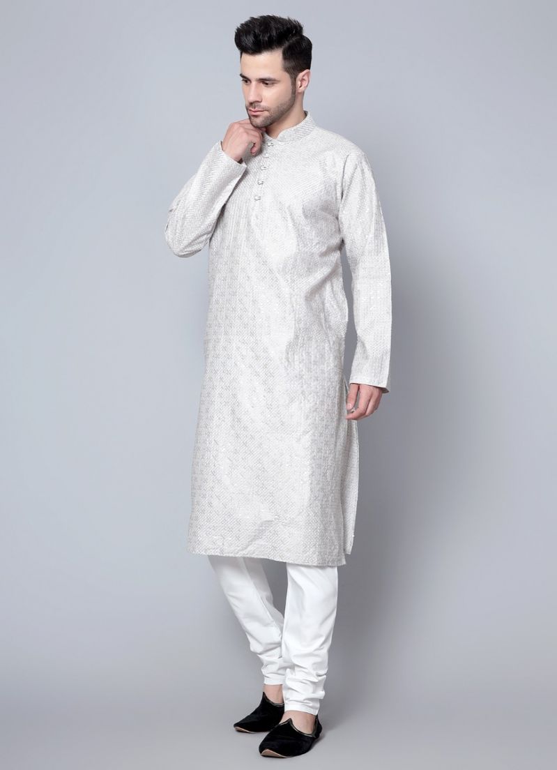 Buy Men's Steel Grey Chikankari Kurta Pajama Set